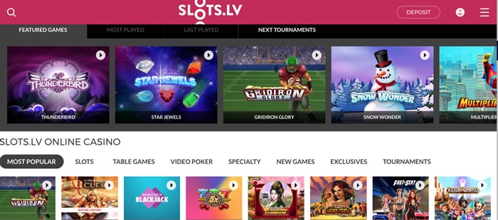 Screenshot of Slots.lv website