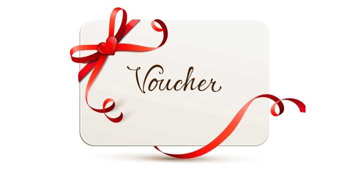 voucher card with red ribbon