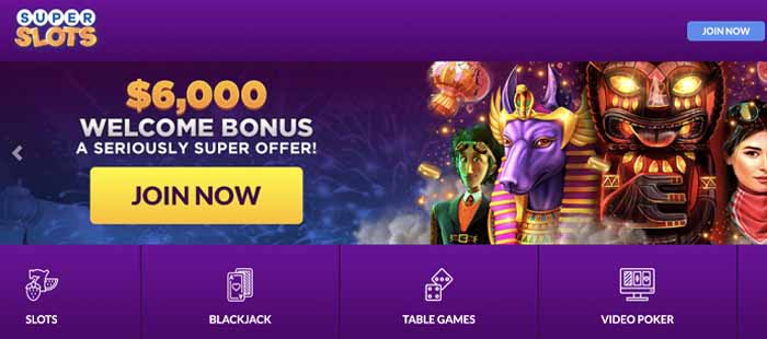 Super Slots homepage