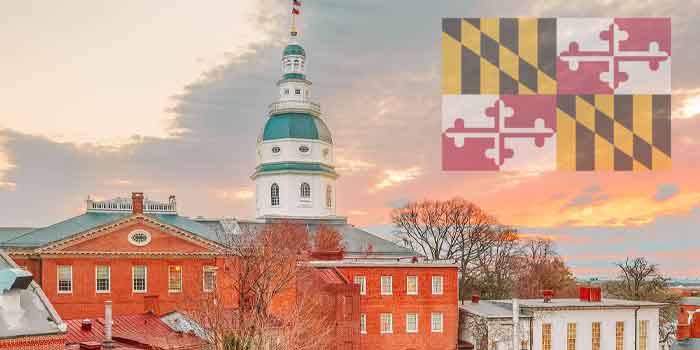 Maryland flag and cityscape